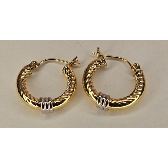 14k Gold Small 18mm Hoops Earrings - With Silver Accent - Picture 1 of 2